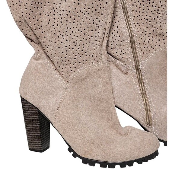Avon Womens Tan Suede Perforated Part Spike Sole Block Heel MidCalf Boots Size 9 - Picture 1 of 15